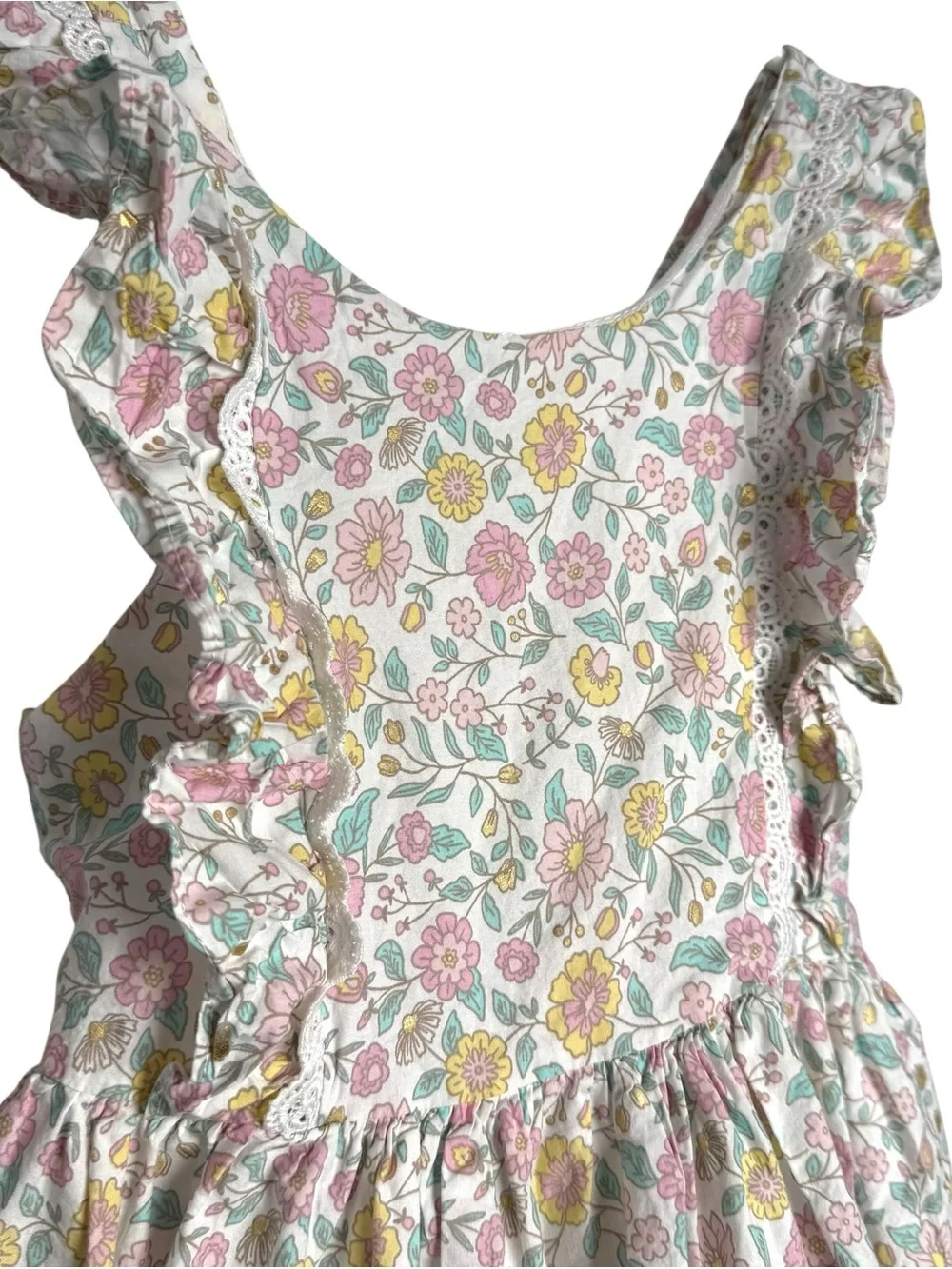 Tahari Floral Lace Trim Dress Girls Size 4 Cotton Sleeveless Sundress